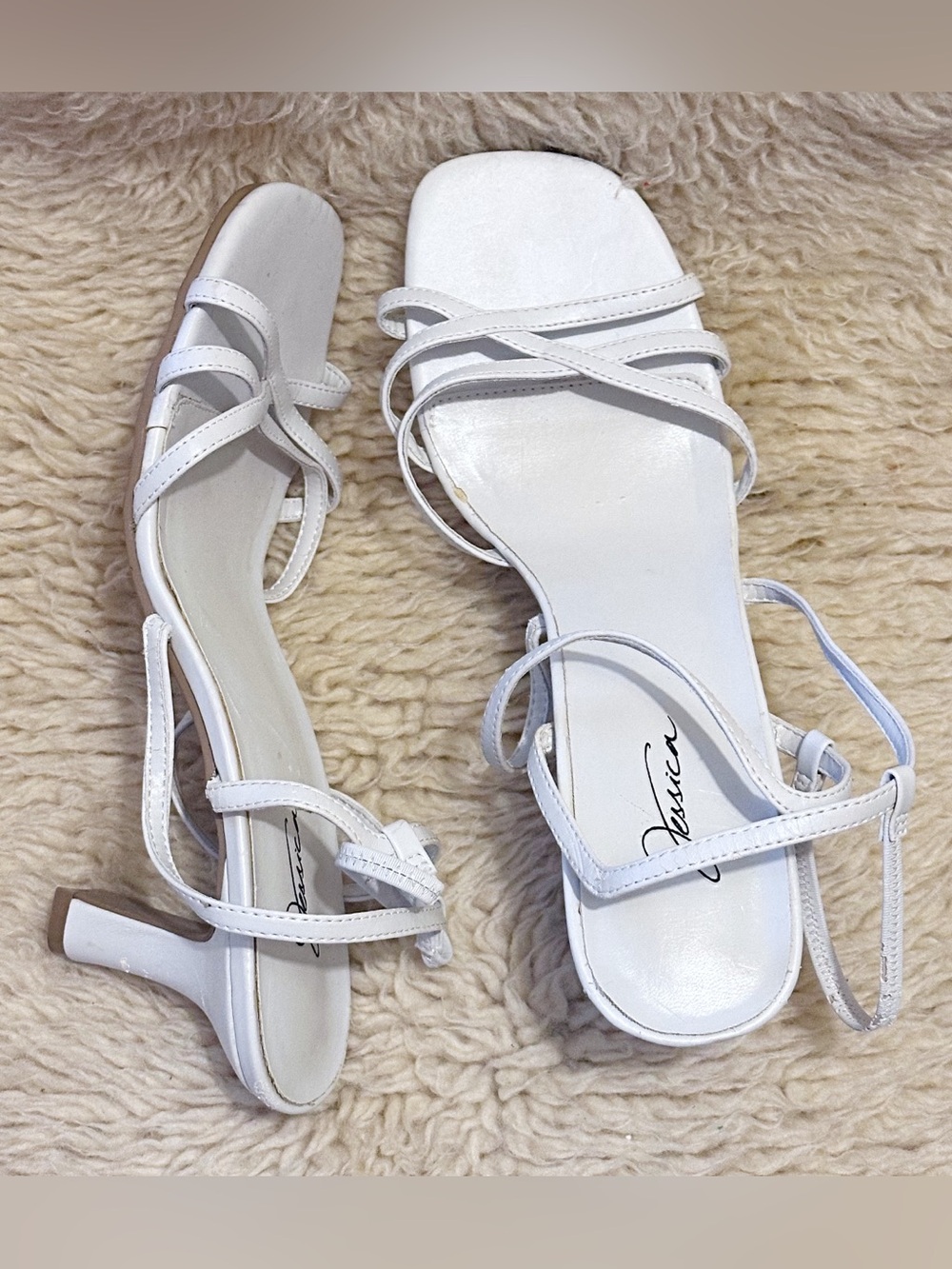 Jessica White Strappy Mid-Heel Sandals